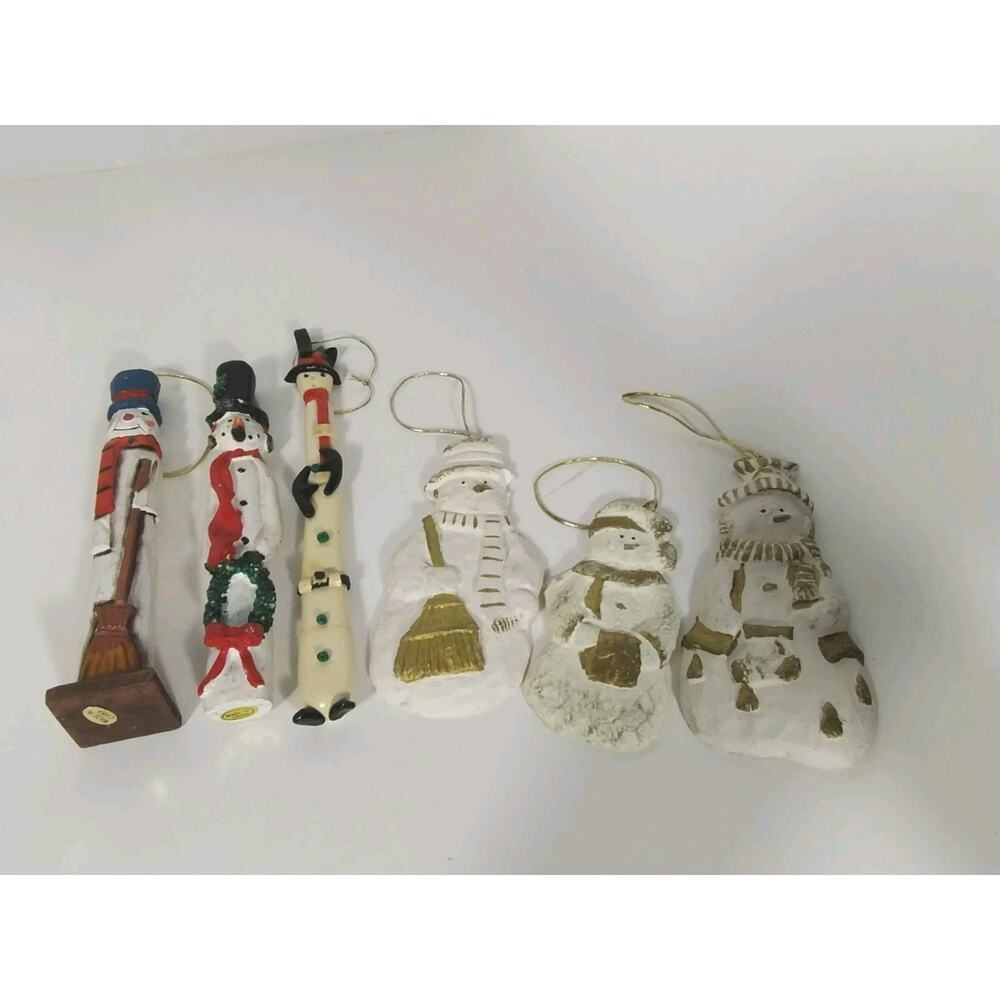 Lot of Snowman Ornaments - Plaster/Clay - Some Handmade Snowmen